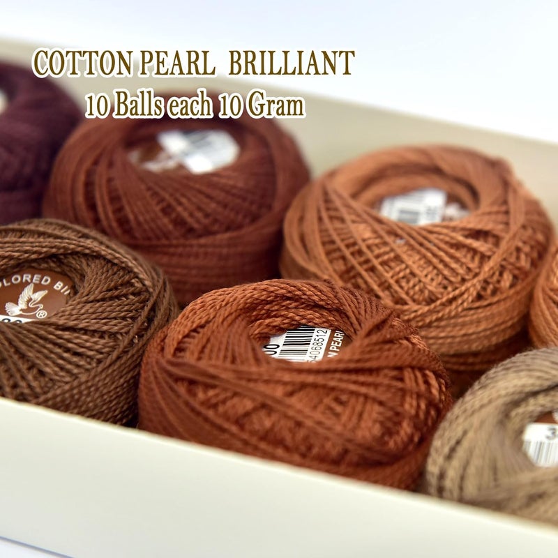 colored bird Double Mercerized Egyptian Long Staple Cotton Pearl Thread Ball 10 Grams Rainbow Color Embroidery Thread 10 Colors per Box for Crochet Hardanger Cross Stitch Hand Embroidery,caffee Series - Image 4